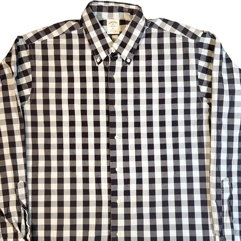 Vintage Brooks Brothers XL Slim Fit Navy Blue Gingham Button Down Shirt USA Made - Picture 5 of 10